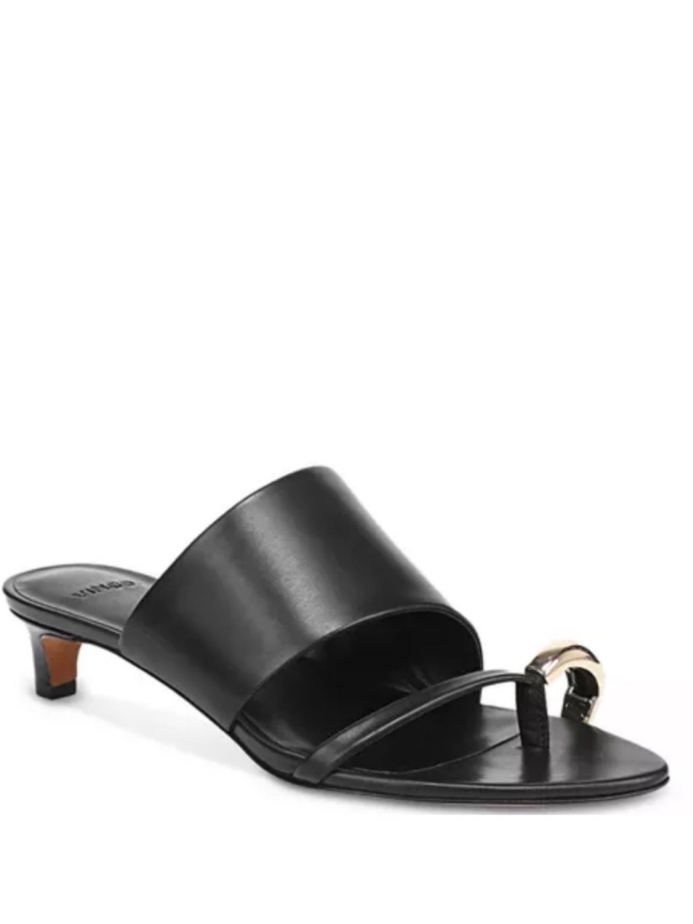 Vince Suzie Almond Toe Kitten Heel Sandals Mule Black Leather 38.5